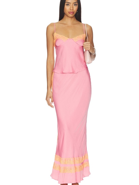 Free People Dresses & Skirts - Free People Wish You Were Here Slip Set in Neon Grapefruit Combo